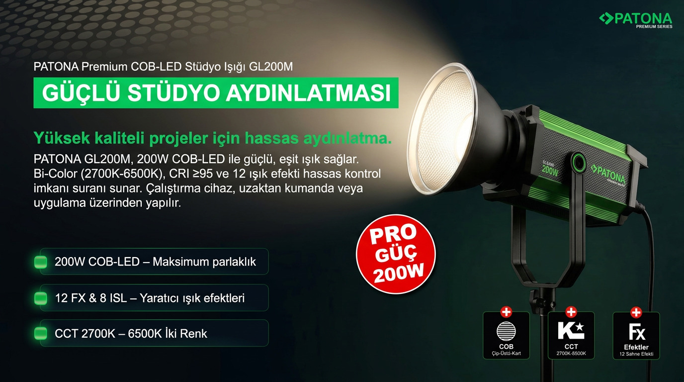 PATONA Premium COB-LED Stüdyo Işığı GL200M