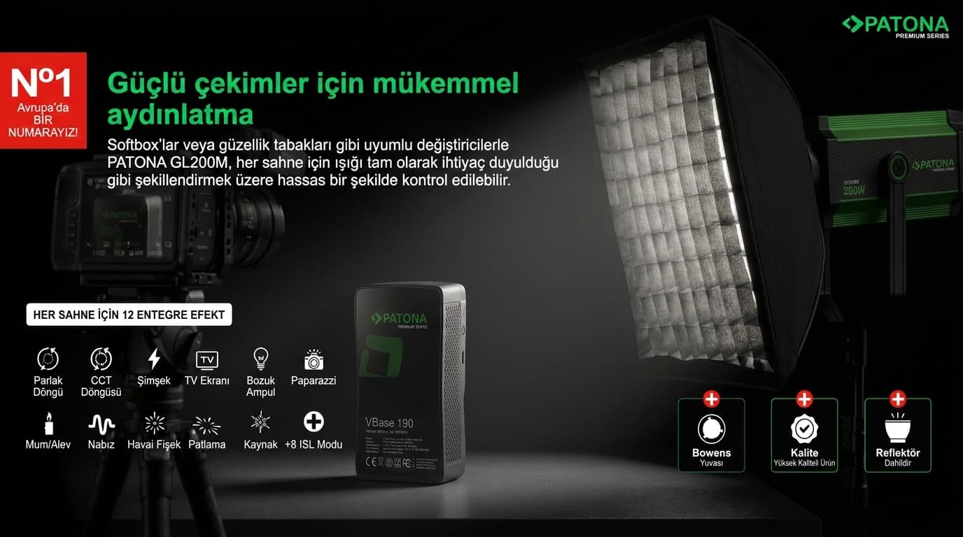 PATONA GL200M softbox ve ışık efektleri