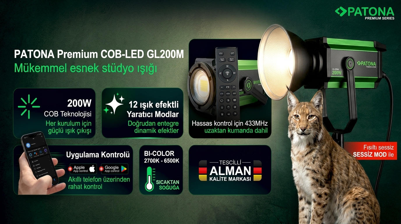PATONA GL200M uygulama kontrollü stüdyo ışığı