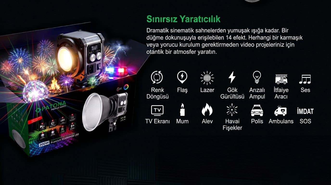 PATONA Premium SQ200RGB yaratıcı ışık efektleri